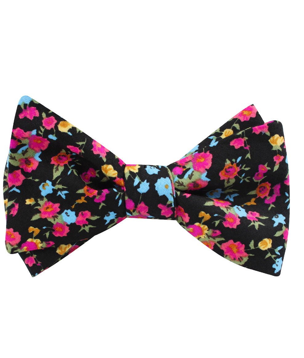 Amaryllis Black Liberty Floral Self Bow Tie Folded Up