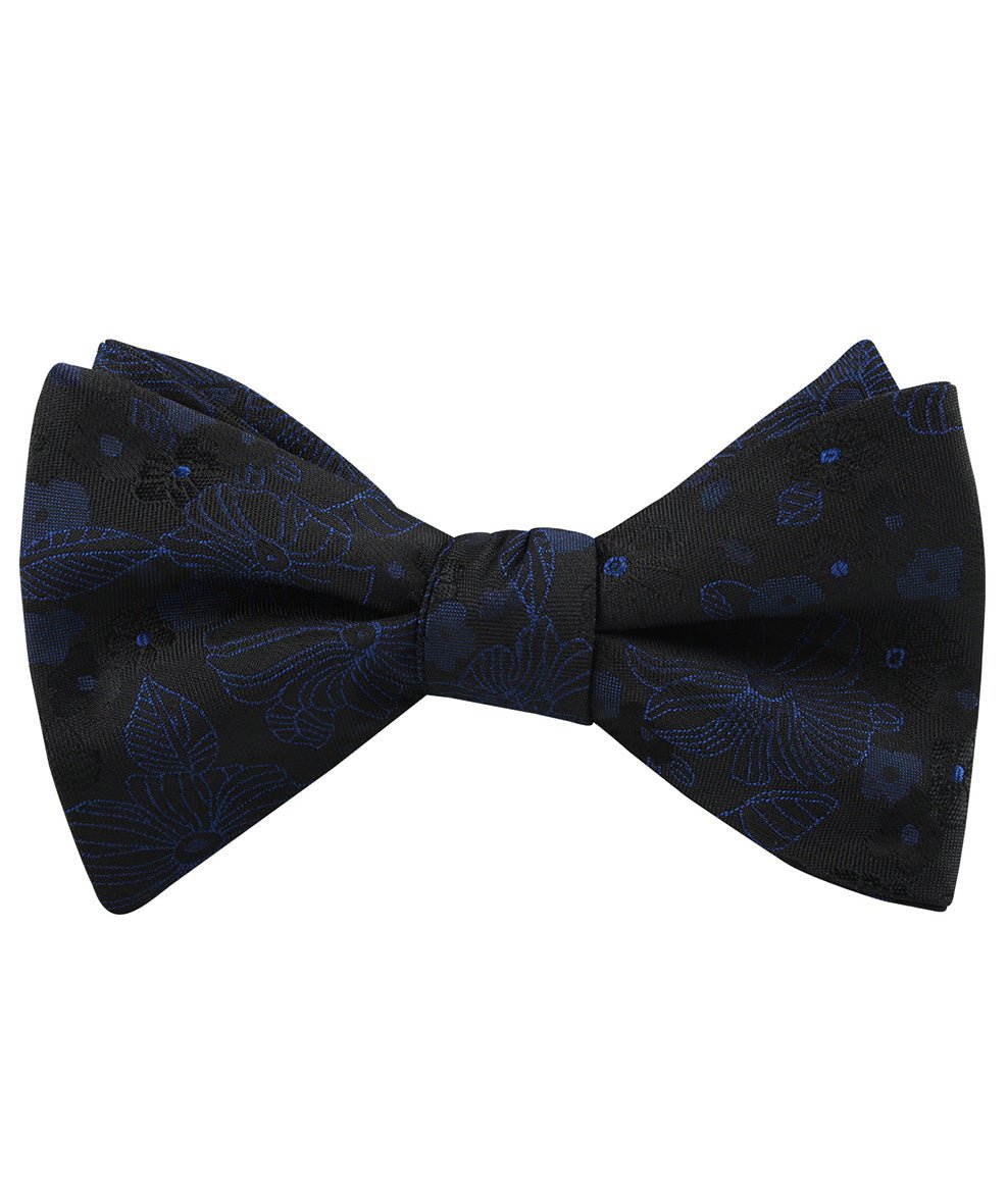 Asagao Midnight Blue-Black Floral Self Tied Bow Tie