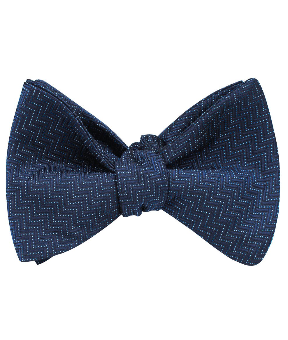 Aztec Blue Herringbone Self Tie Bow Tie