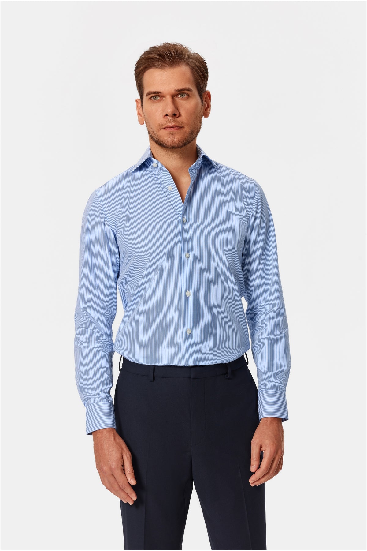 Bachman Blue Stripe Poplin Easy Care Shirt