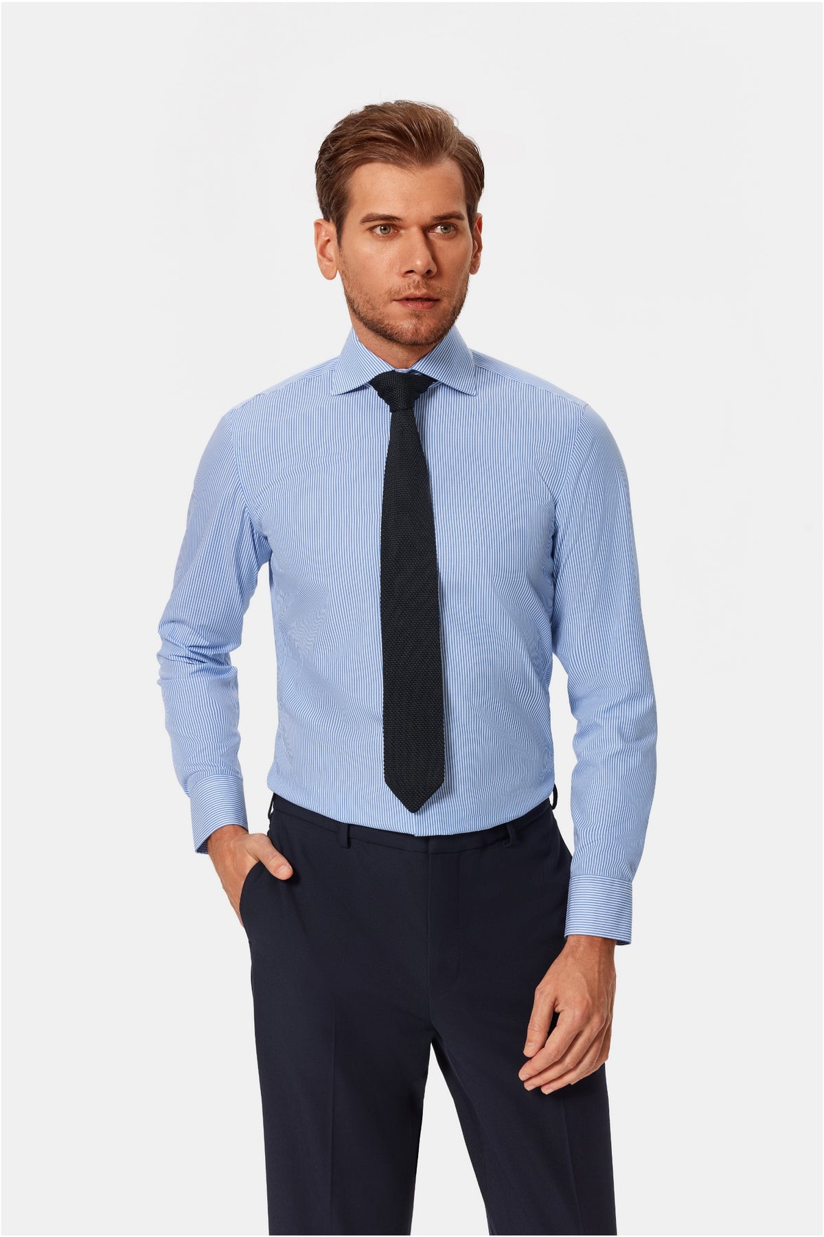 Bachman Blue Stripe Poplin Easy Care Shirt