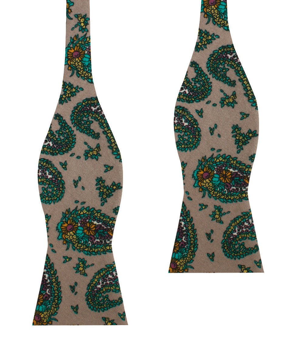 Bay of Kotor Light Brown Paisley Self Bow Tie