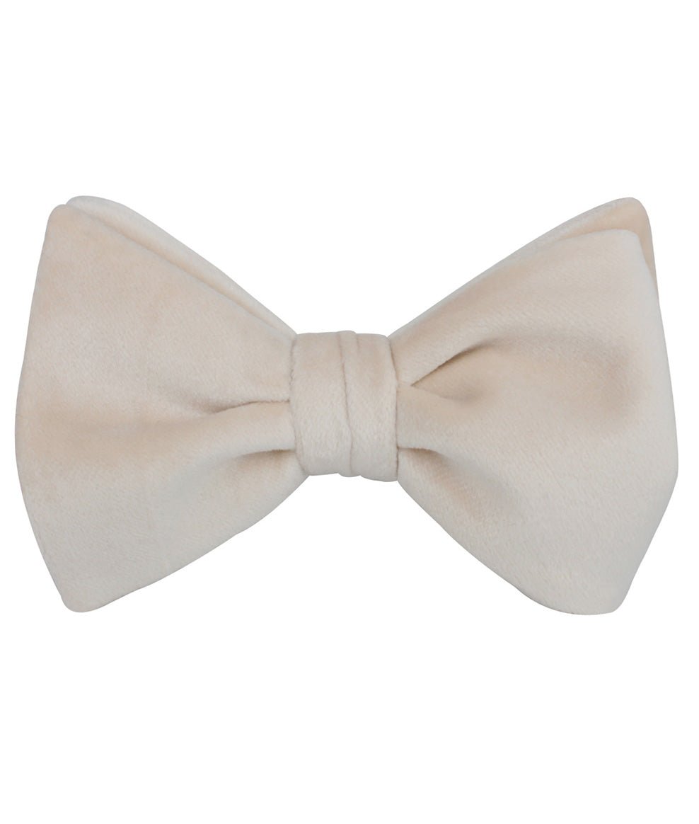 Beige Velvet Self Tied Bow Tie