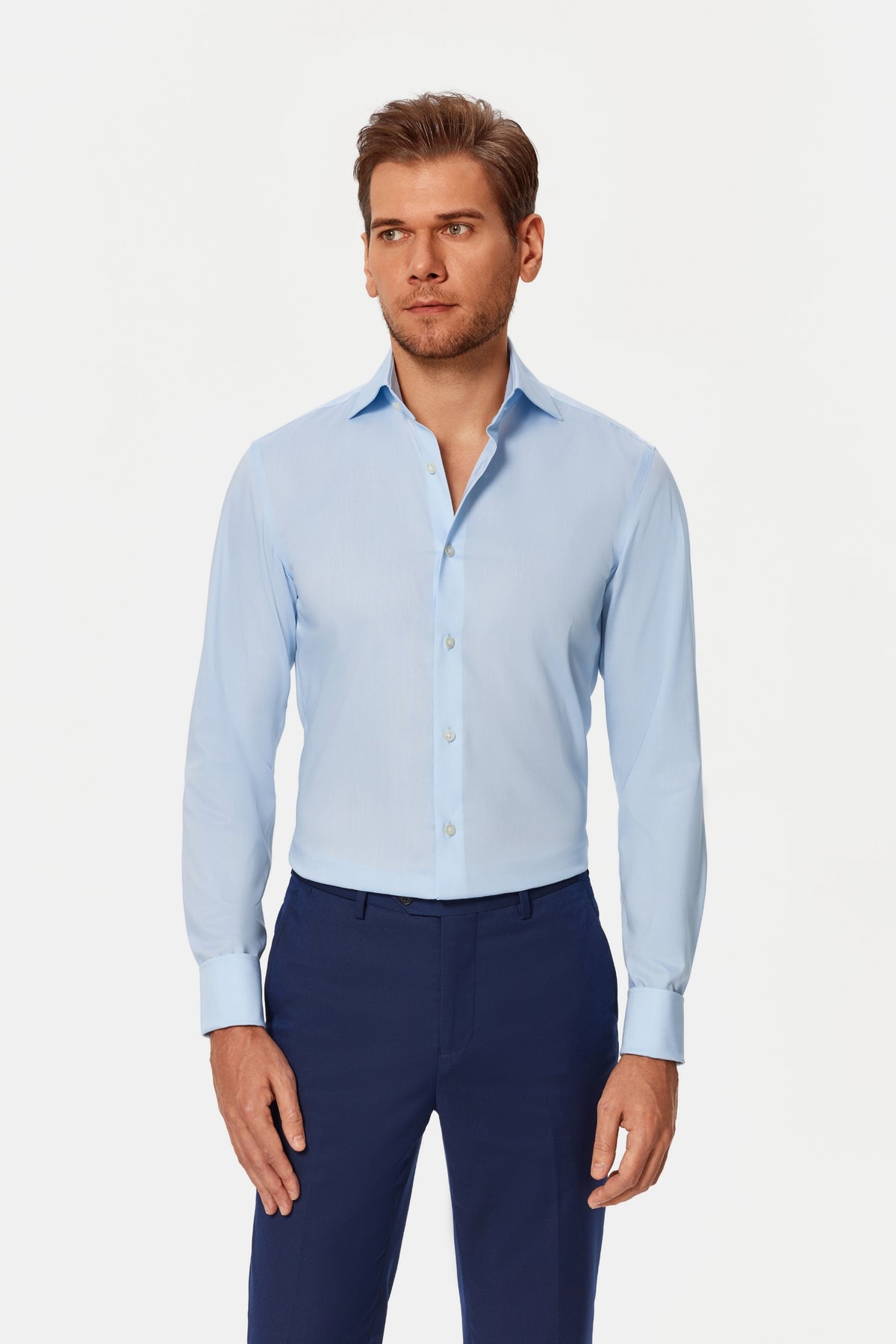 Beverly Blue Oxford Easy Care French Cuff Shirt