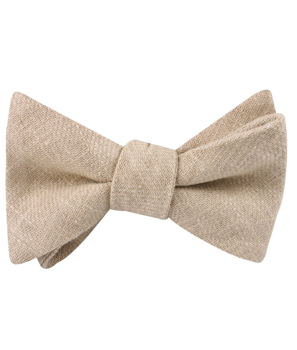 Biscotti Beige Linen Self Tied Bow Tie