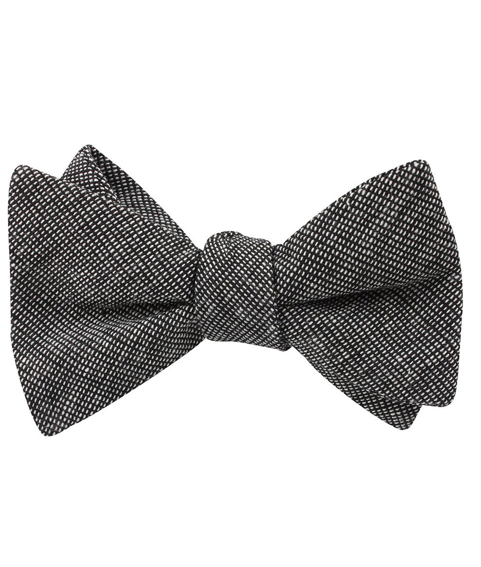 Black Needle Stitch Linen Self Tied Bow Tie