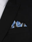 Black Blue White Striped Oxygen Three Point Pocket Square Fold