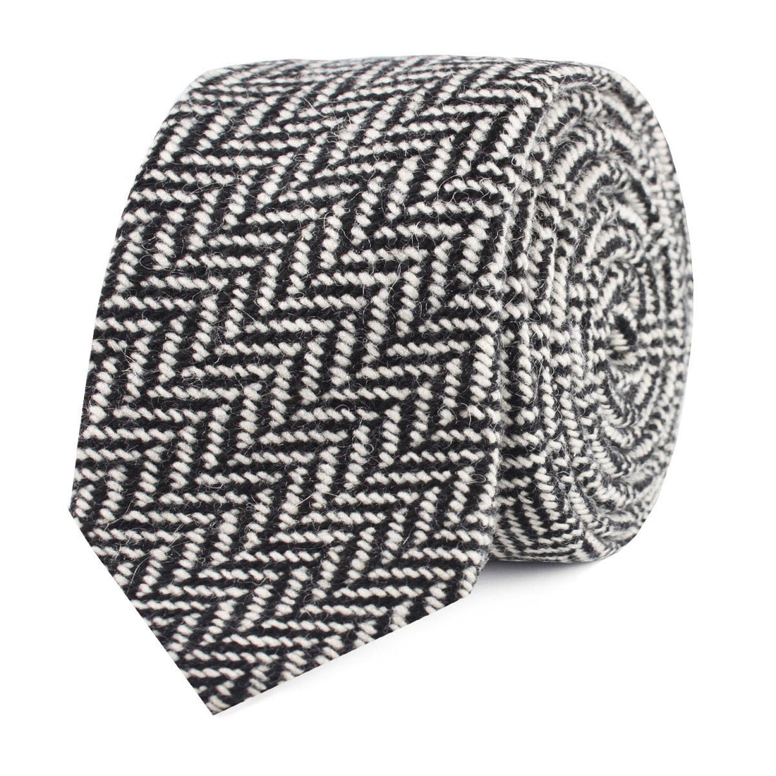 Black Chevron Wool Slim Tie