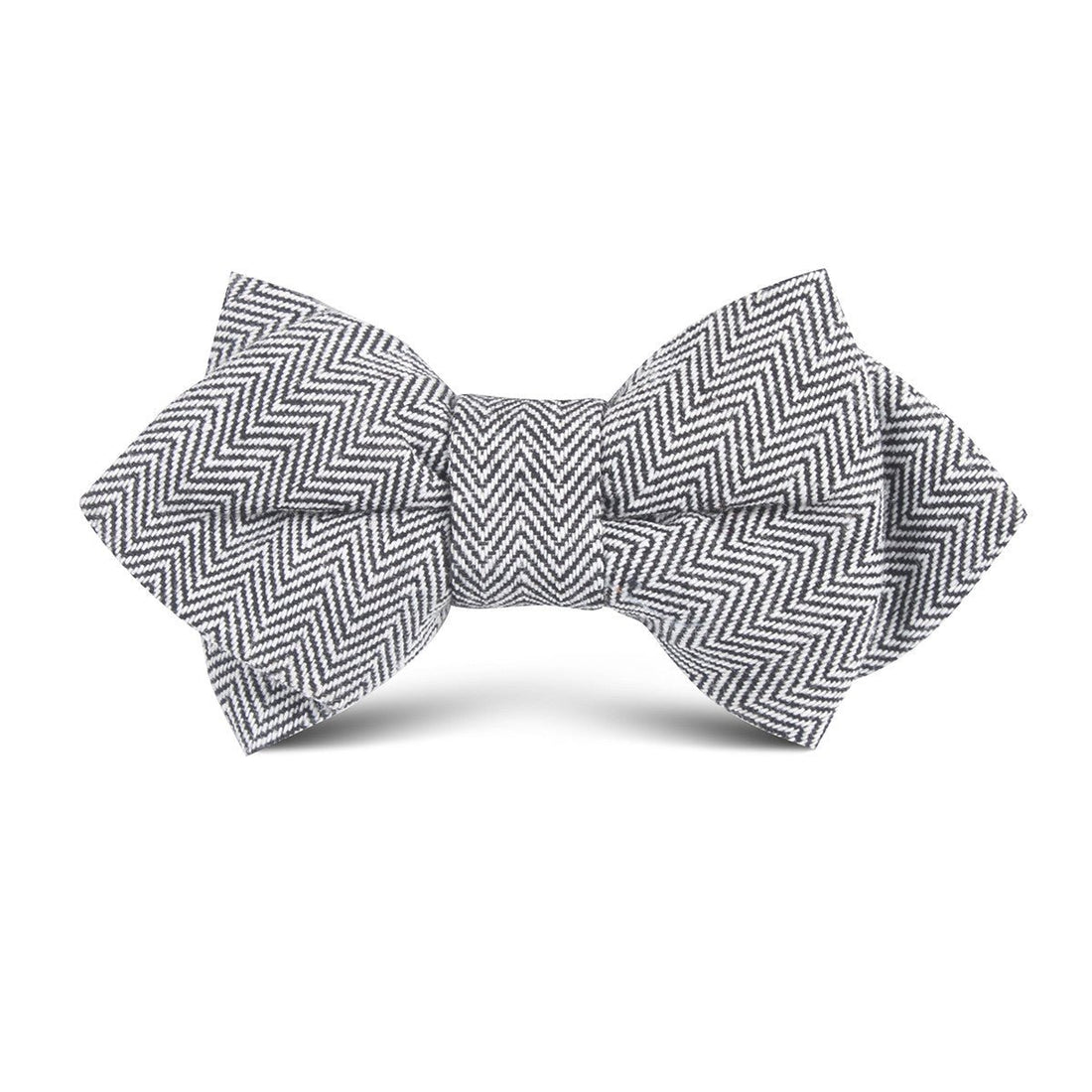 Black Herringbone Linen Kids Diamond Bow Tie