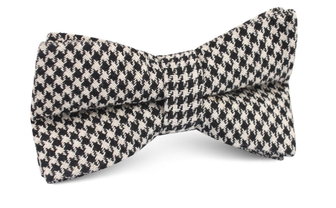 Black Houndstooth Spider Linen Bow Tie