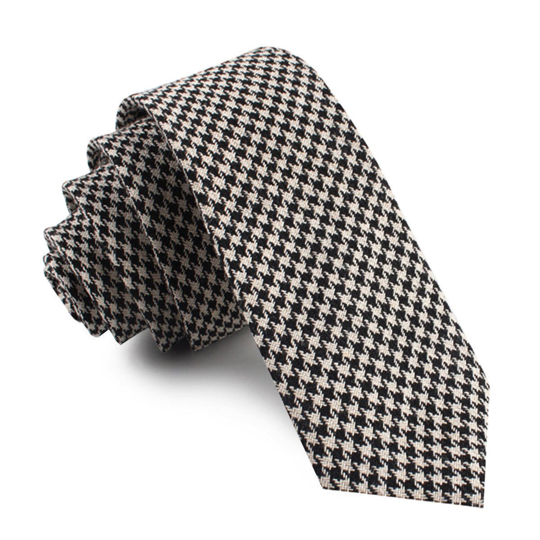 Black Houndstooth Spider Linen Skinny Tie