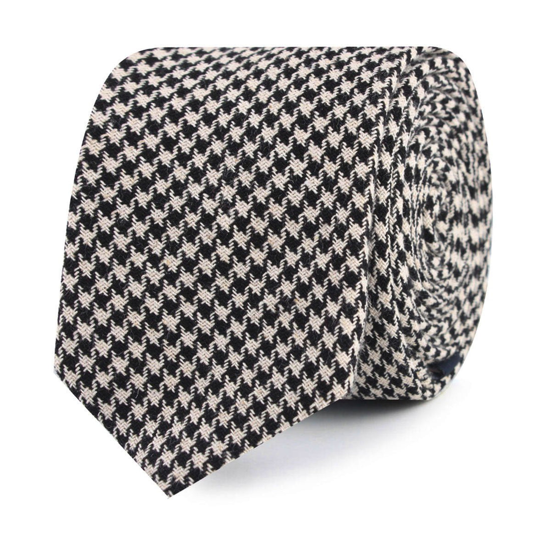 Black Houndstooth Spider Linen Slim Tie