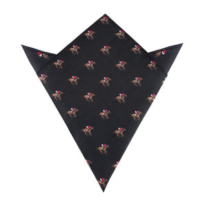 Black Melbourne Race Horse Pocket Square