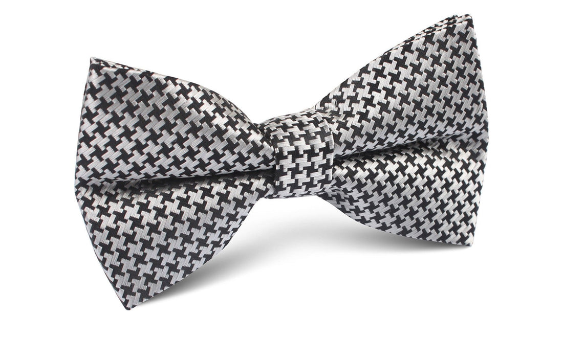 Black & Silver Houndstooth Pattern Bow Tie