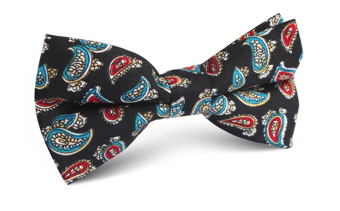 Black Twisted Teardrop Paisley Bow Tie