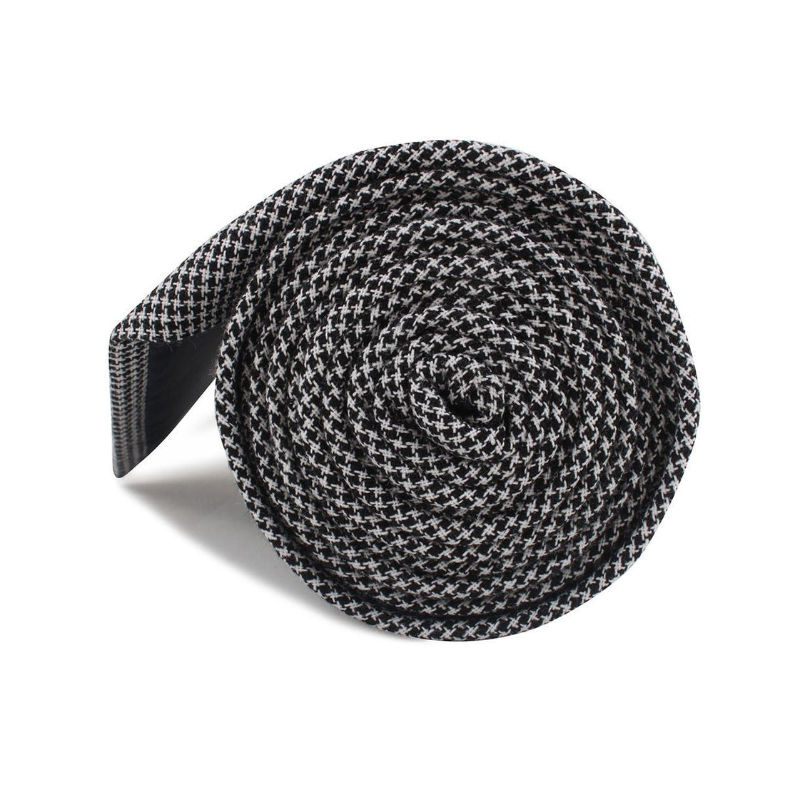 Black & White Houndstooth Cotton Necktie Side Roll