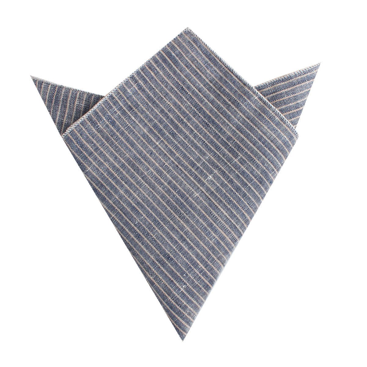 Blue Dry Cold Linen Pinstripe Pocket Square