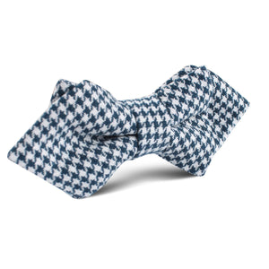 Blue Houndstooth Raw Linen Diamond Bow Tie