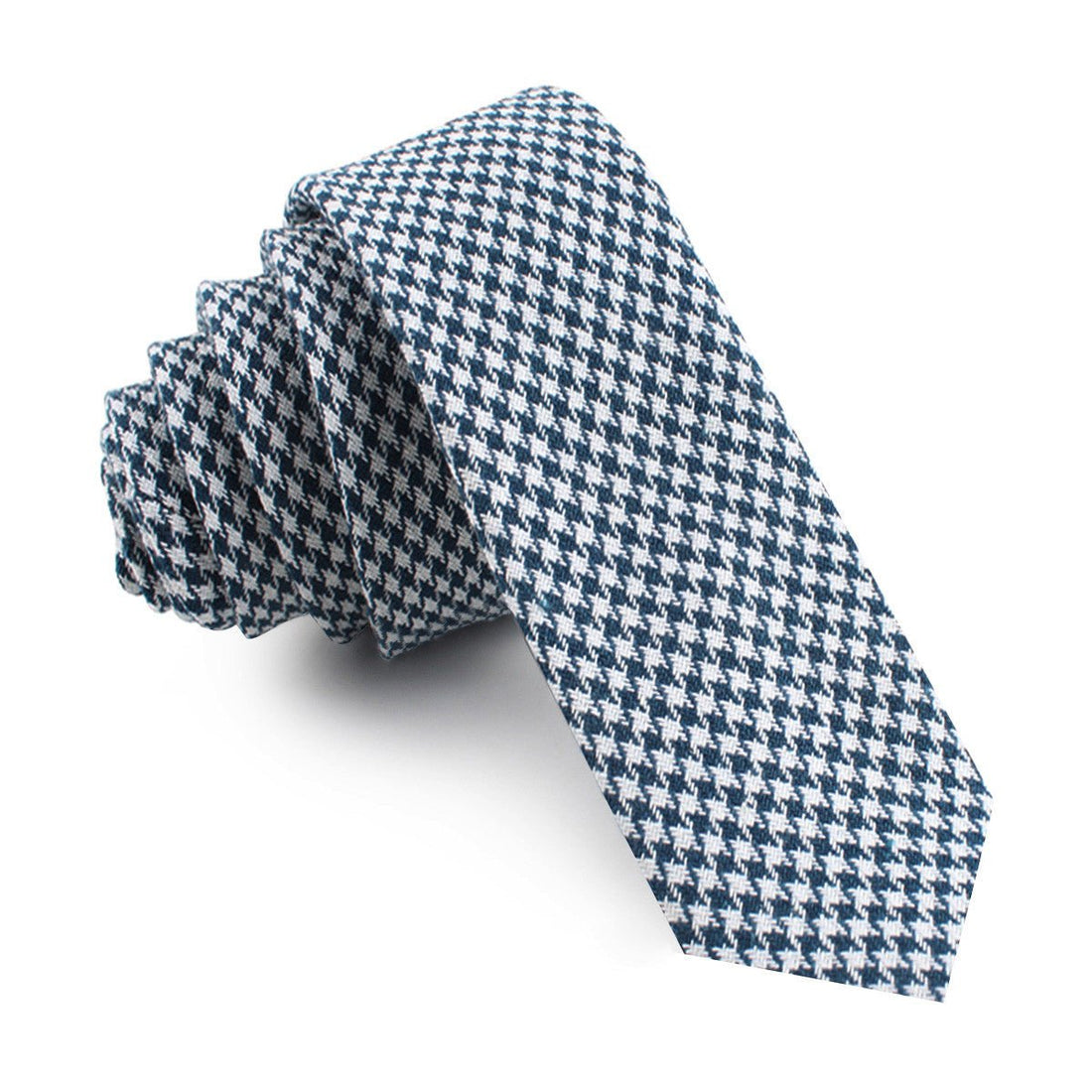 Blue Houndstooth Raw Linen Skinny Tie