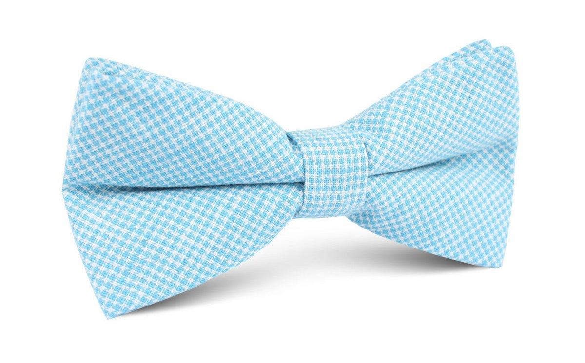 Blue Joy Houndstooth Linen Bow Tie