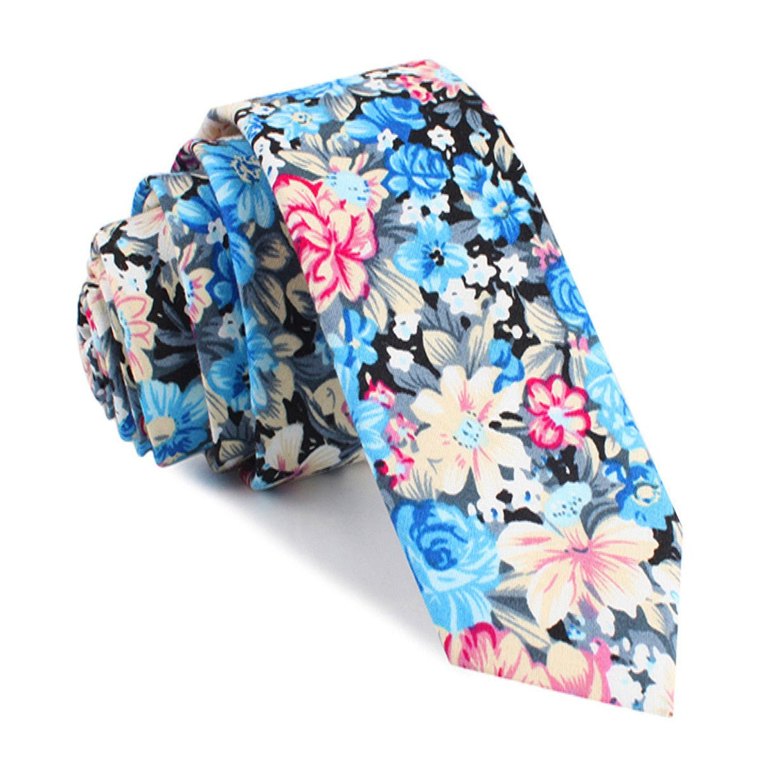 Blue Water Lilies Floral Skinny Tie