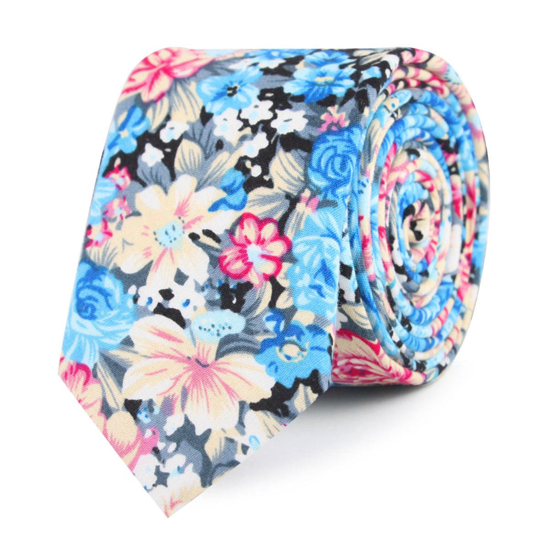 Blue Water Lilies Floral Slim Tie