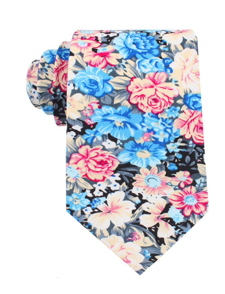 Blue Water Lilies Floral Tie