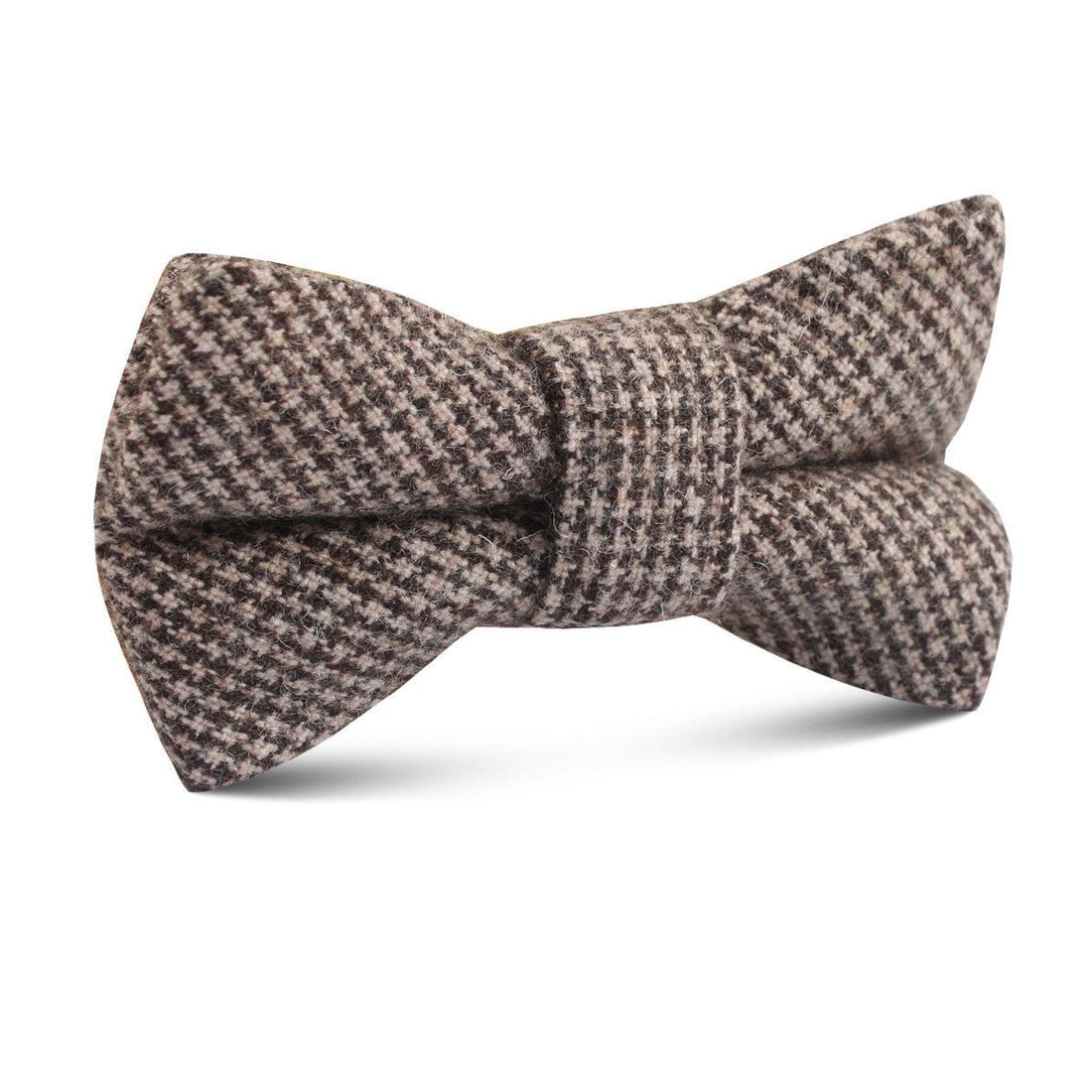 Brown Karakul Houndstooth Wool Kids Bow Tie