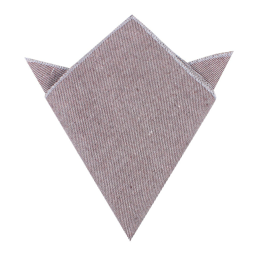 Brown & White Twill Stripe Linen Pocket Square