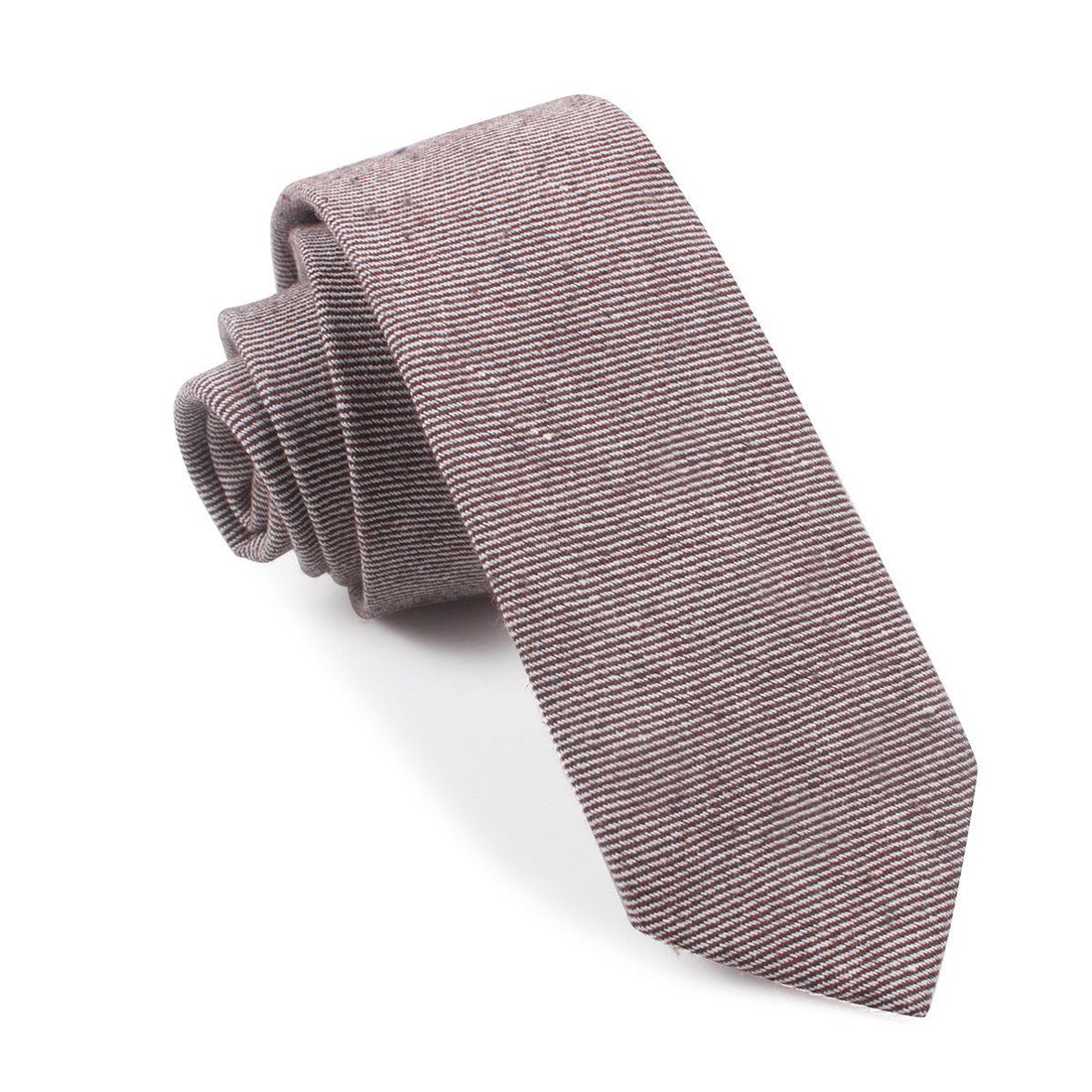 Brown & White Twill Stripe Linen Skinny Tie