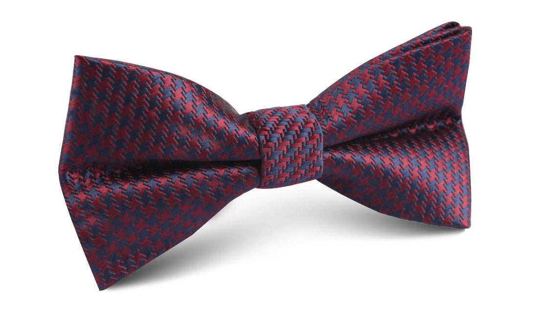 Burgundy Houndstooth Bow Tie