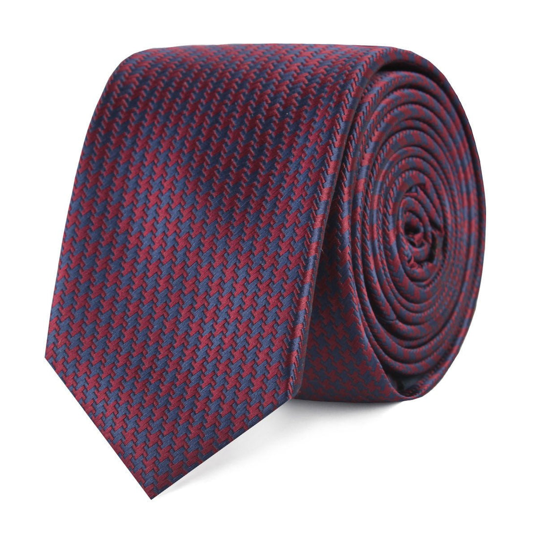 Burgundy Houndstooth Slim Tie