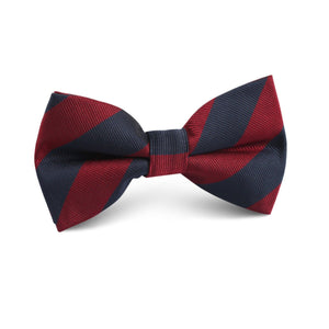 Burgundy & Navy Blue Stripes Kids Bow Tie