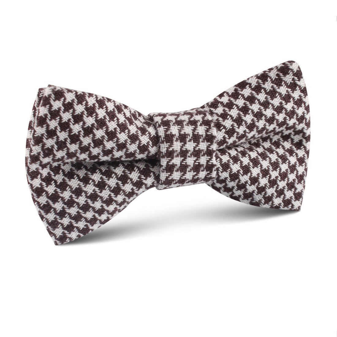 Cappuccino Houndstooth Brown Linen Kids Bow Tie