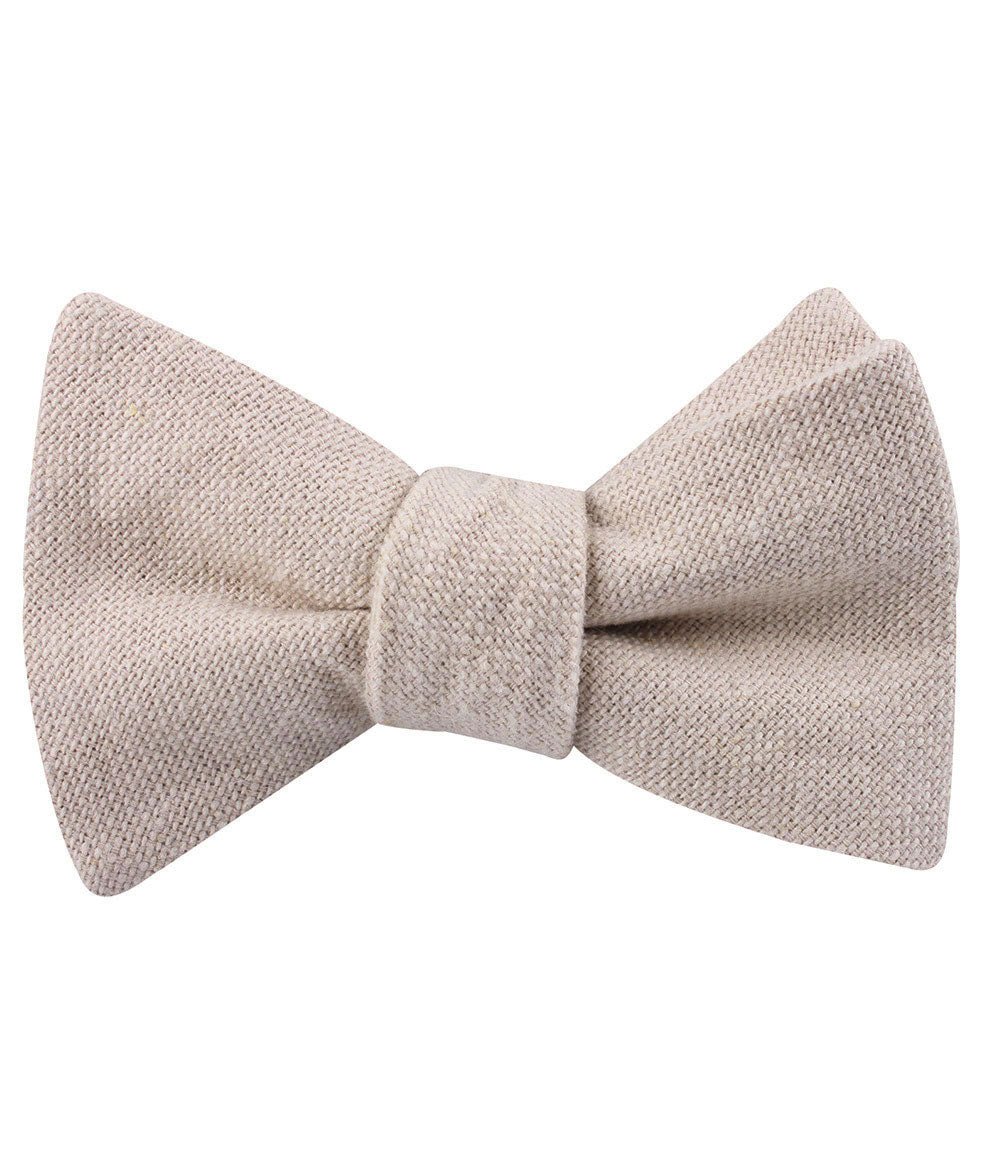 Champagne Beige Linen Self Tie Bow Tie