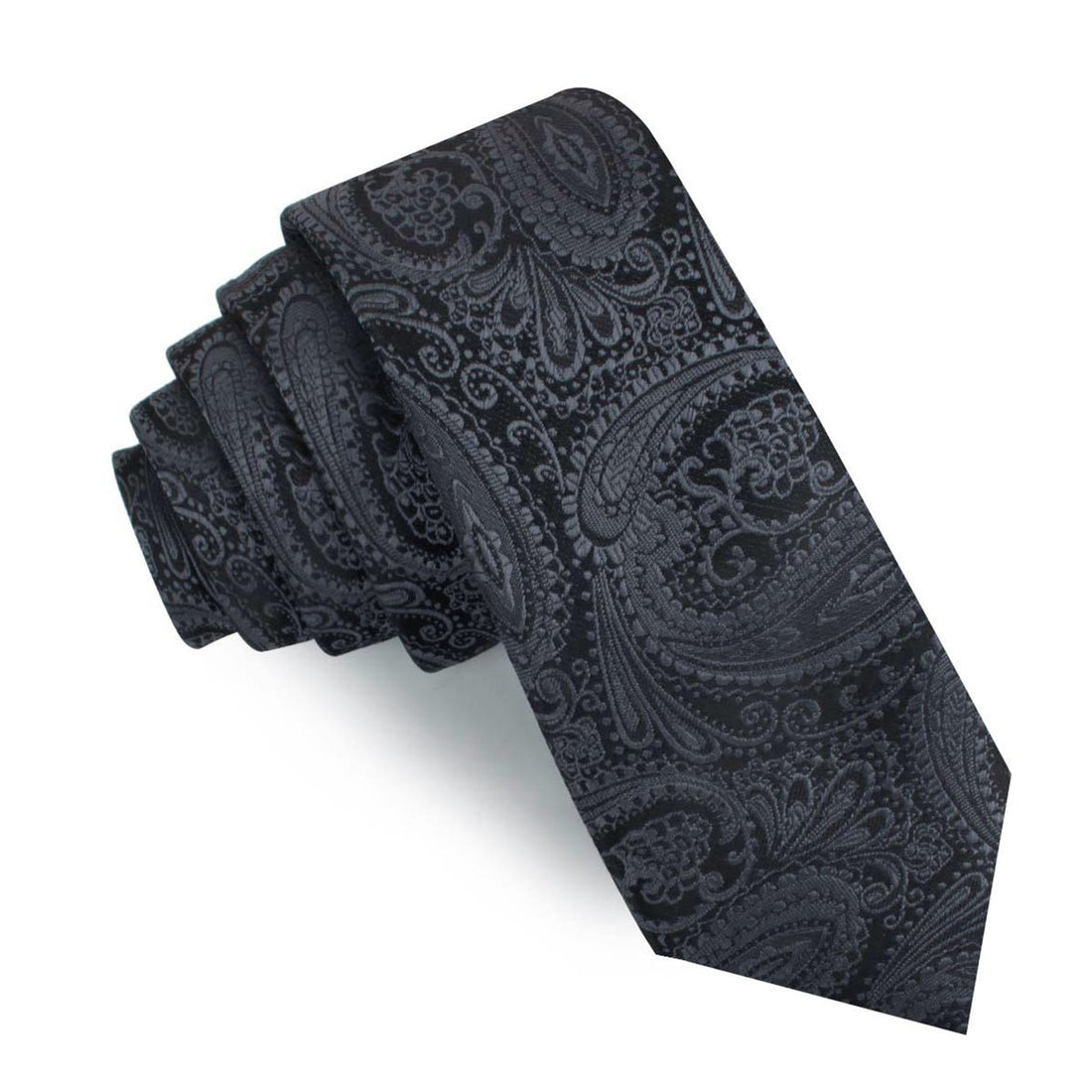 Charcoal Grey Paisley Skinny Tie