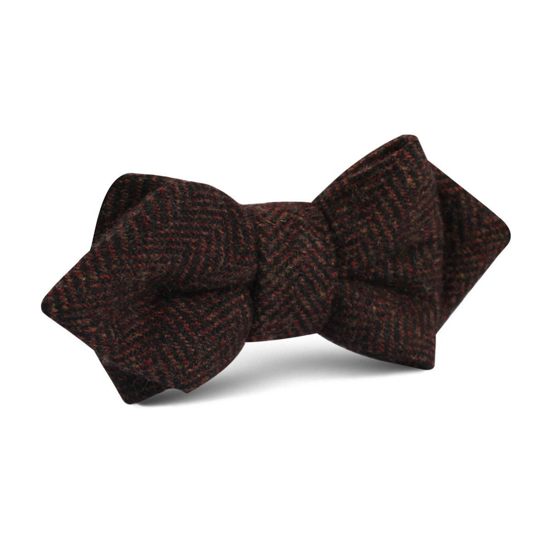 Coffee Herringbone Coarse Wool Diamond Bow Tie