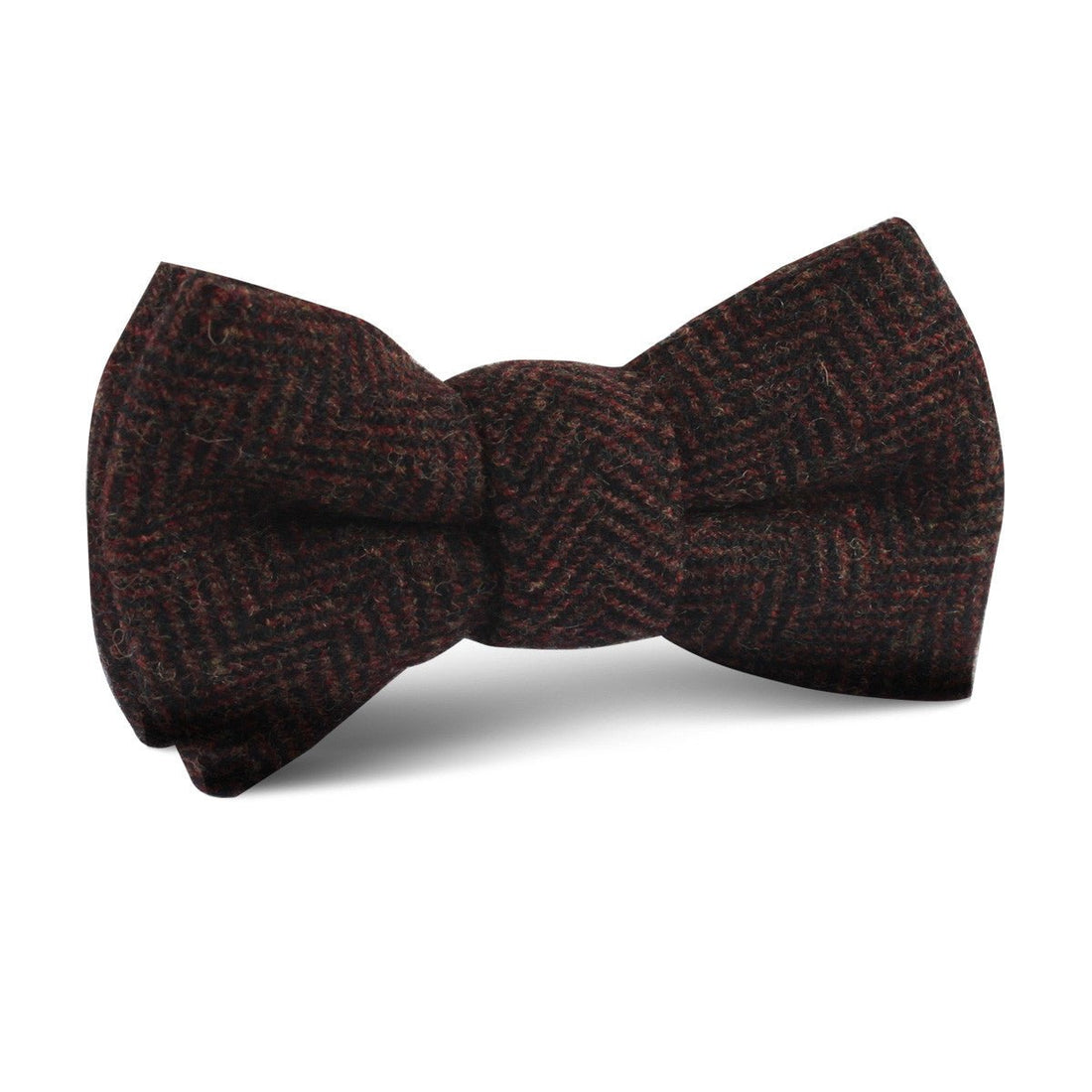 Coffee Herringbone Coarse Wool Kids Bow Tie