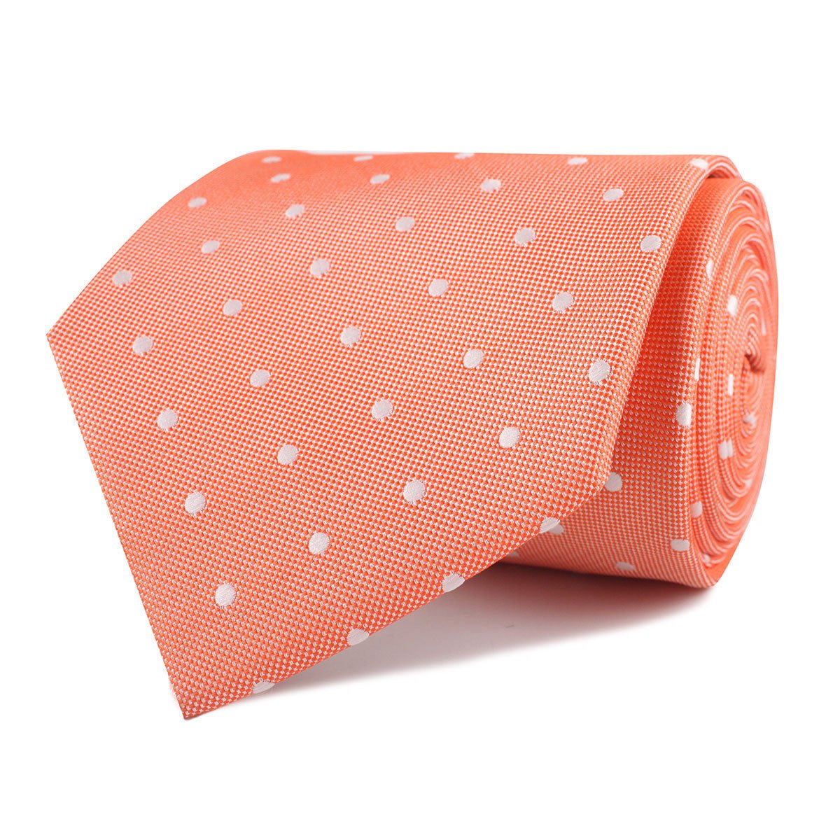 Coral Orange with White Polka Dots Necktie Front Roll