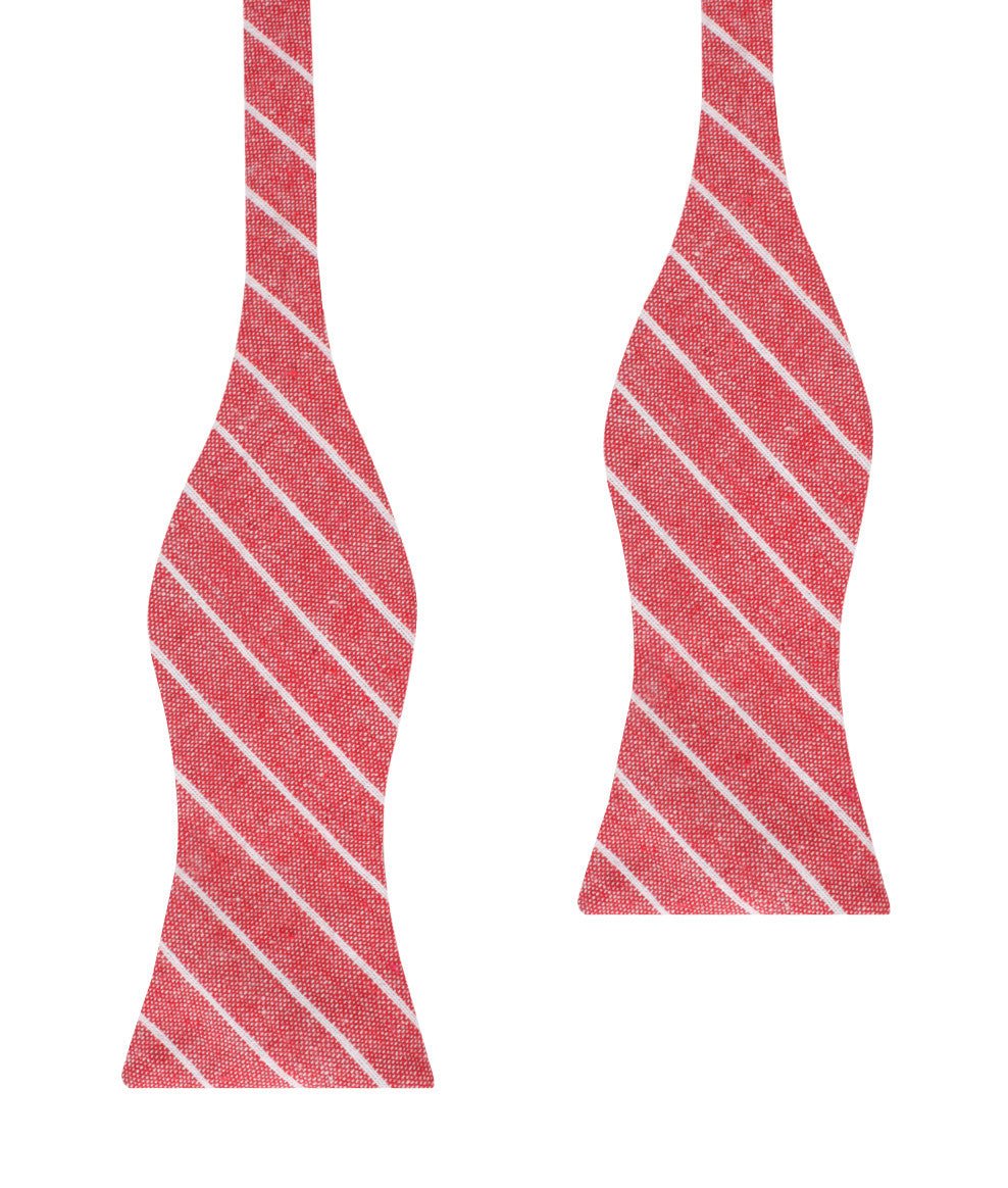 Crimson Red Linen Pinstripe Self Bow Tie