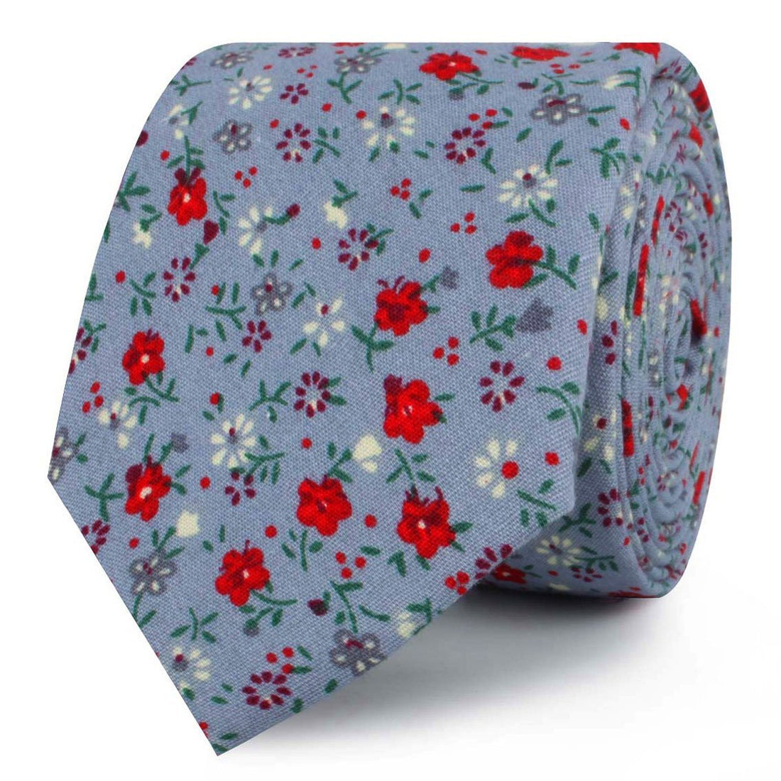 Crimson Rose Steel-Blue Floral Skinny Ties