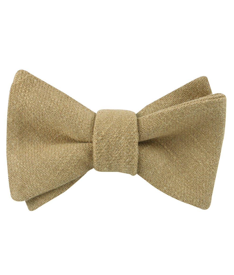 Dark Khaki Tan Linen Self Tied Bow Tie