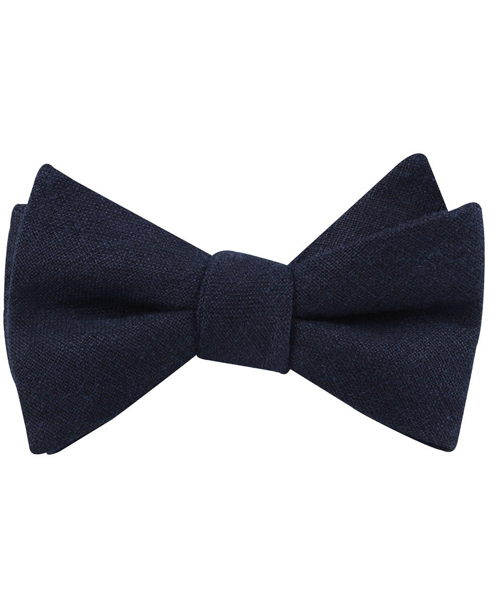 Dark Midnight Blue Linen Self Tied Bow Tie