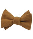 Dark Mustard Brown Linen Self Tied Bow Tie