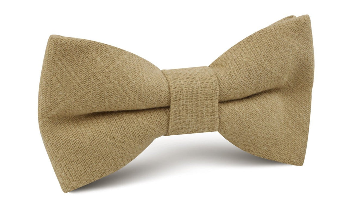 Dark Khaki Tan Linen Bow Tie