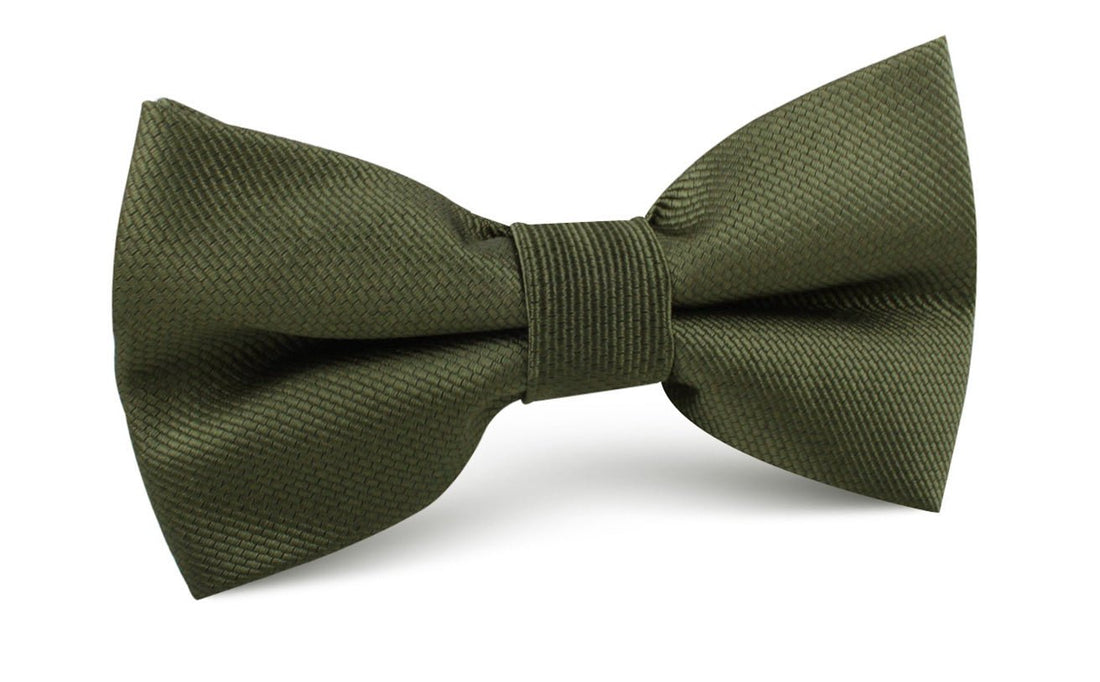 Dark Olive Green Weave Bow Tie