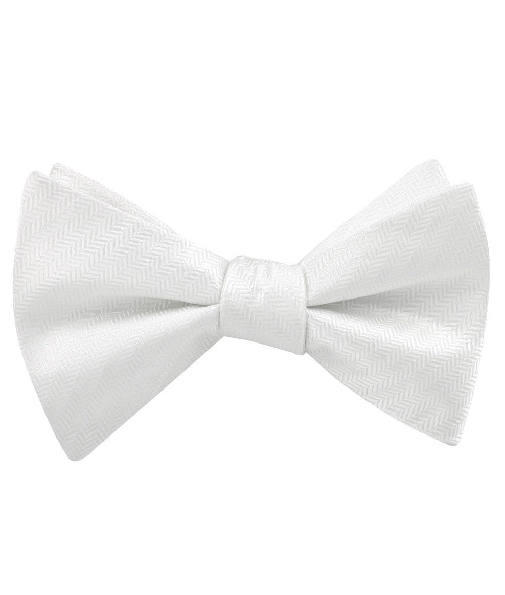 Diamond White Herringbone Chevron Self Tied Bow Tie