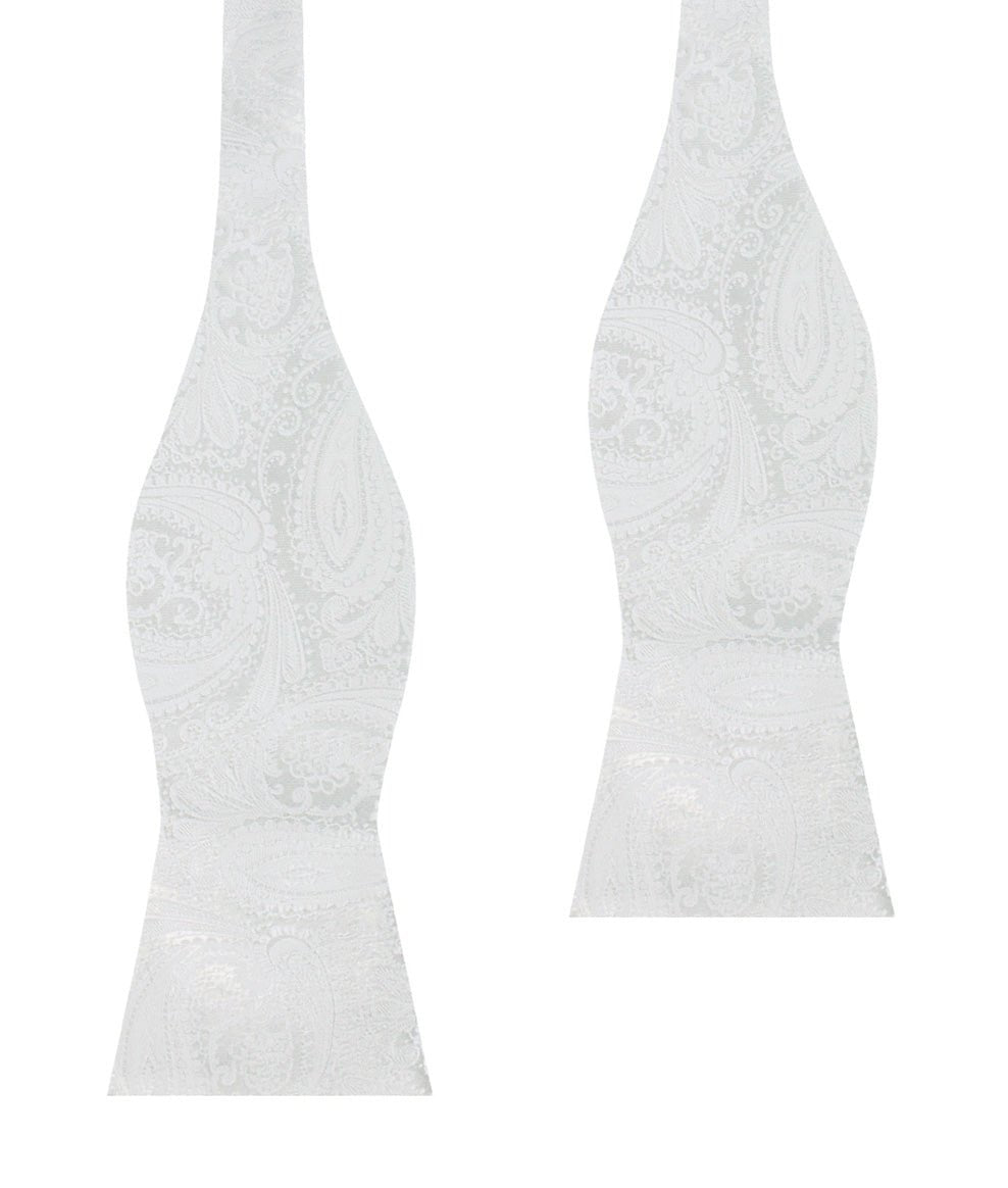 Diamond White Teardrop Paisley Self Bow Tie