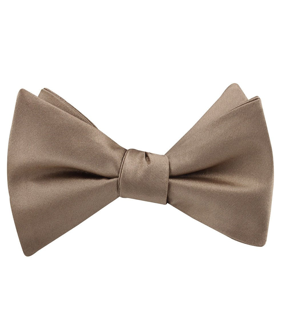 Dune Beige Brown Satin Self Tied Bow Tie