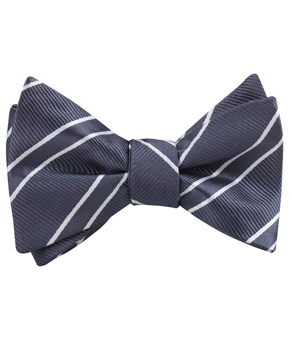 Graphite Charcoal Grey Double Stripe Self Tied Bow Tie